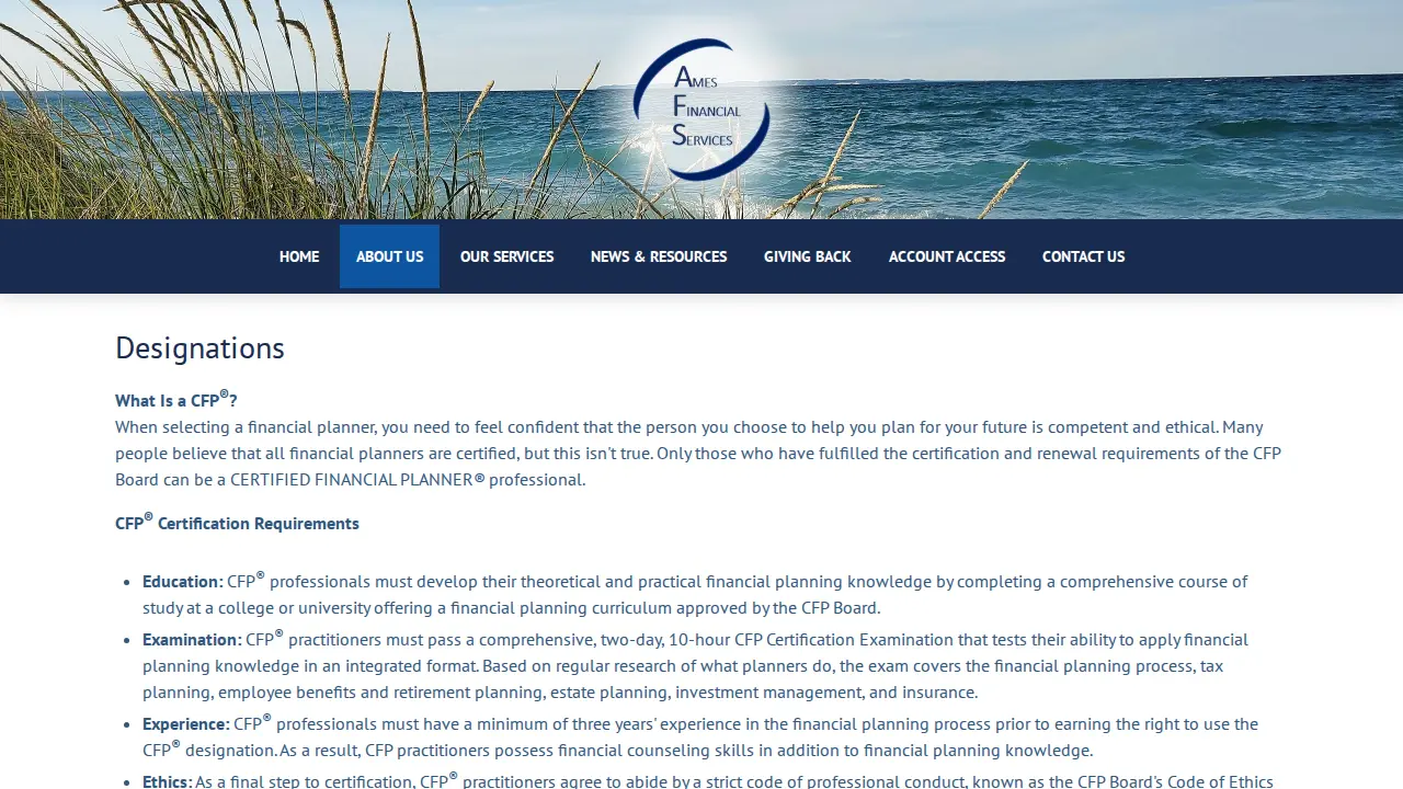 Ames Financial Services page
