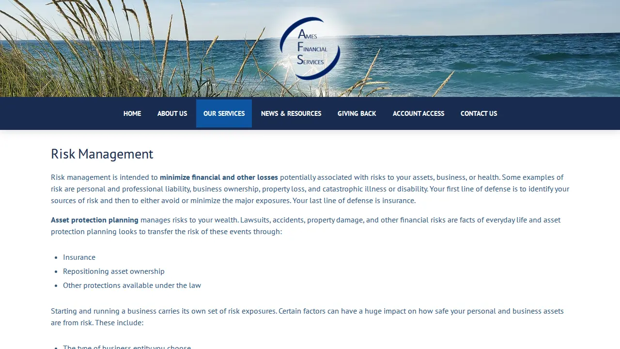 Ames Financial Services page