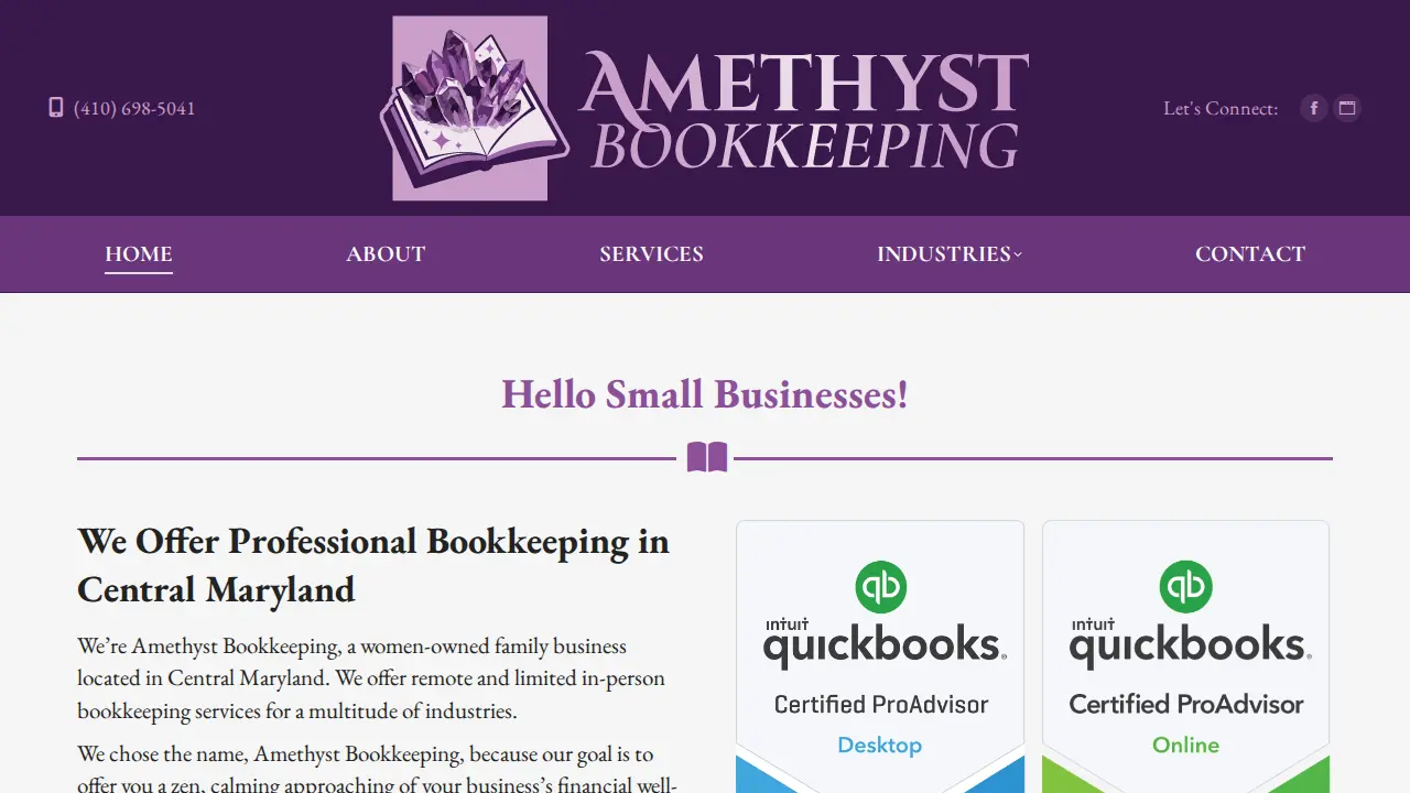 Amethyst Bookkeeping LLC website
