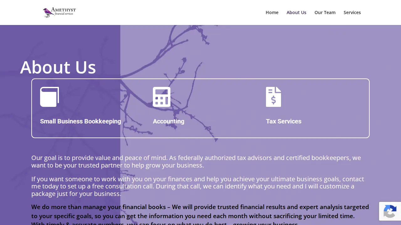 Amethyst Financial Services page
