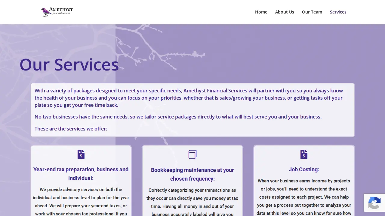 Amethyst Financial Services page