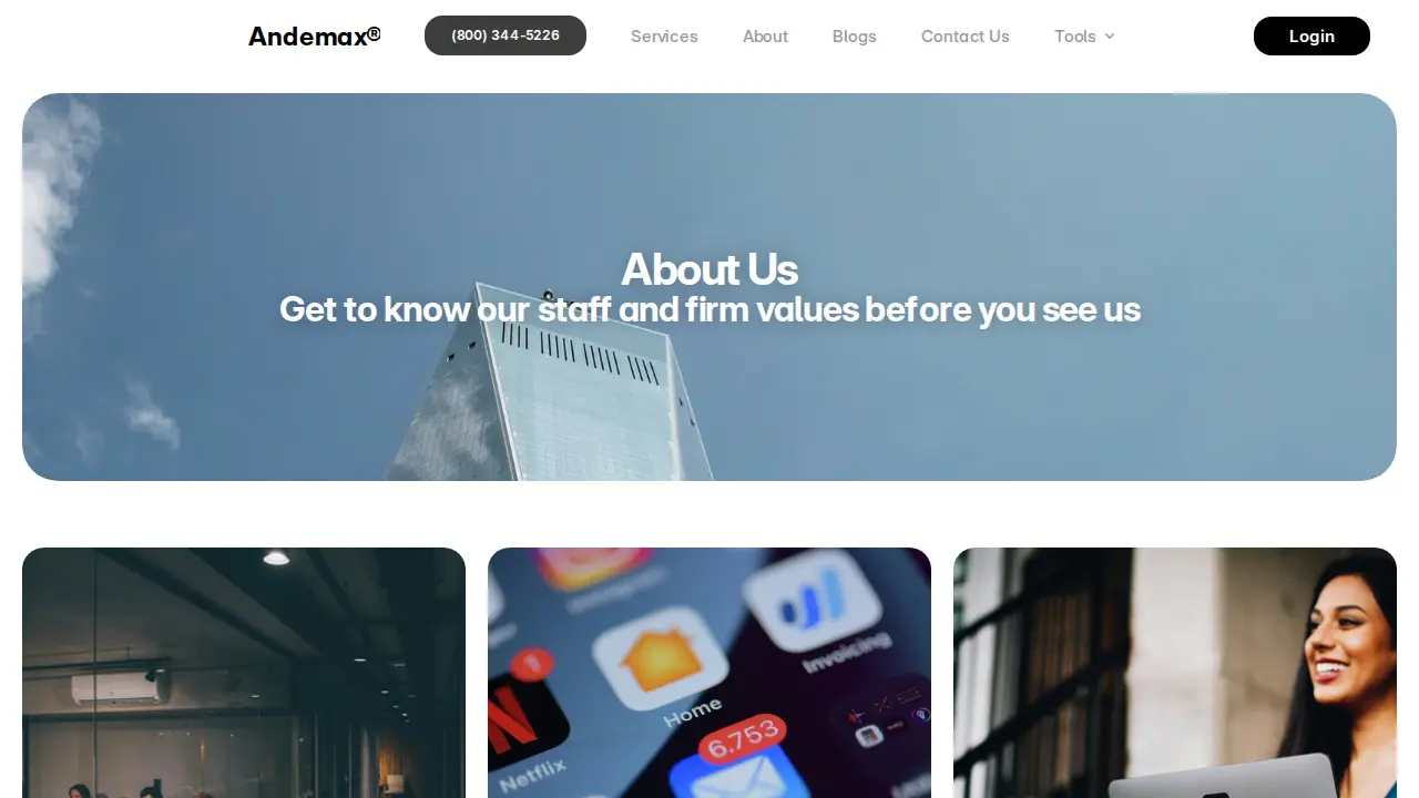 Andemax Financial Services page