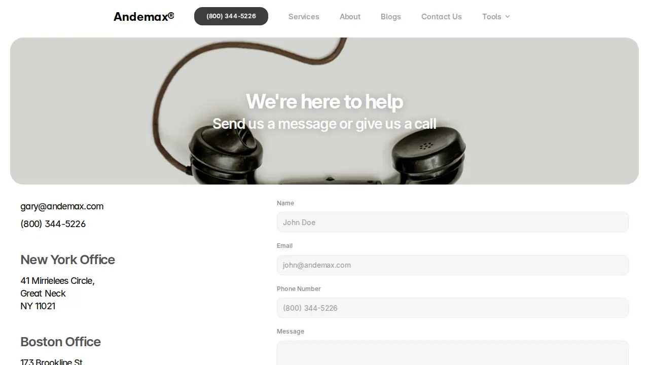 Andemax Financial Services page