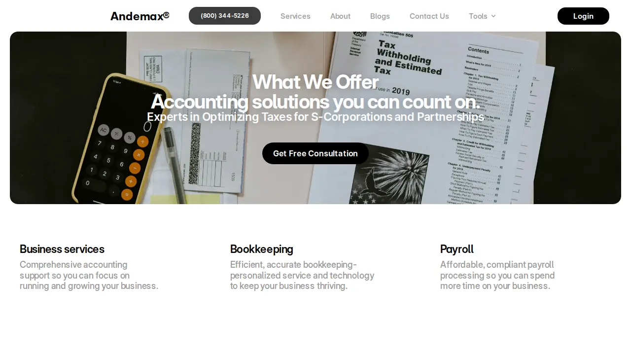Andemax Financial Services page