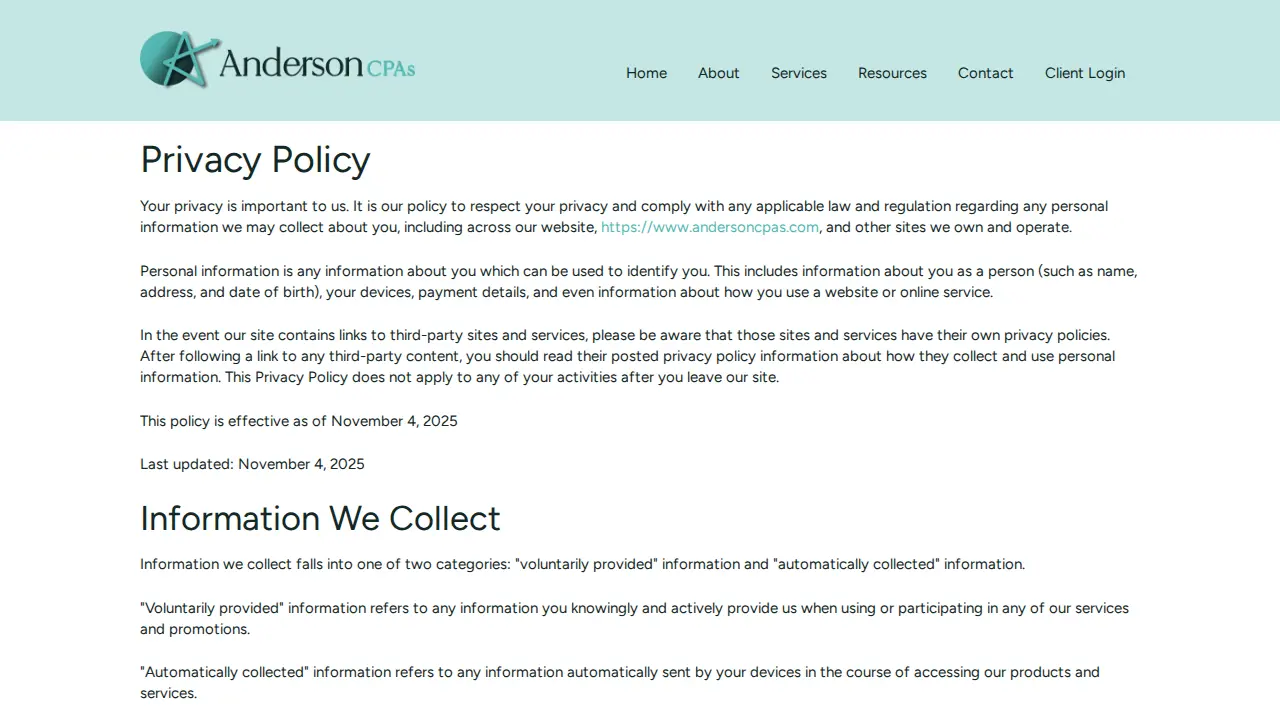 Anderson CPAs page