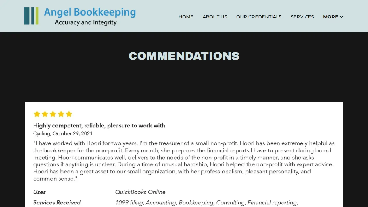 Angel Bookkeeping page