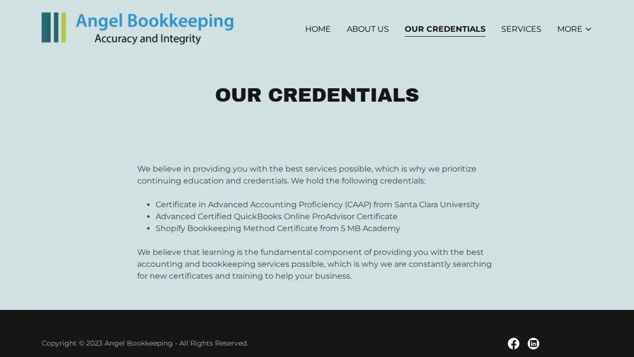 Angel Bookkeeping page
