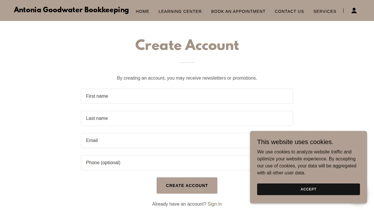 Antonia Goodwater Bookkeeping page