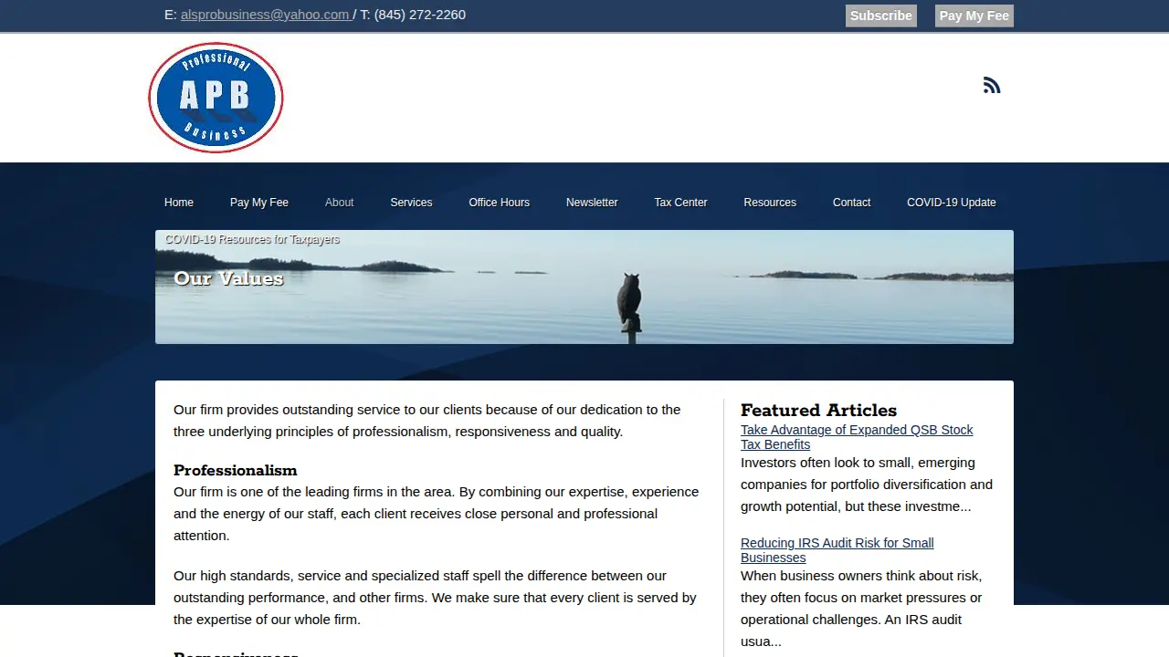APB Professional Business page