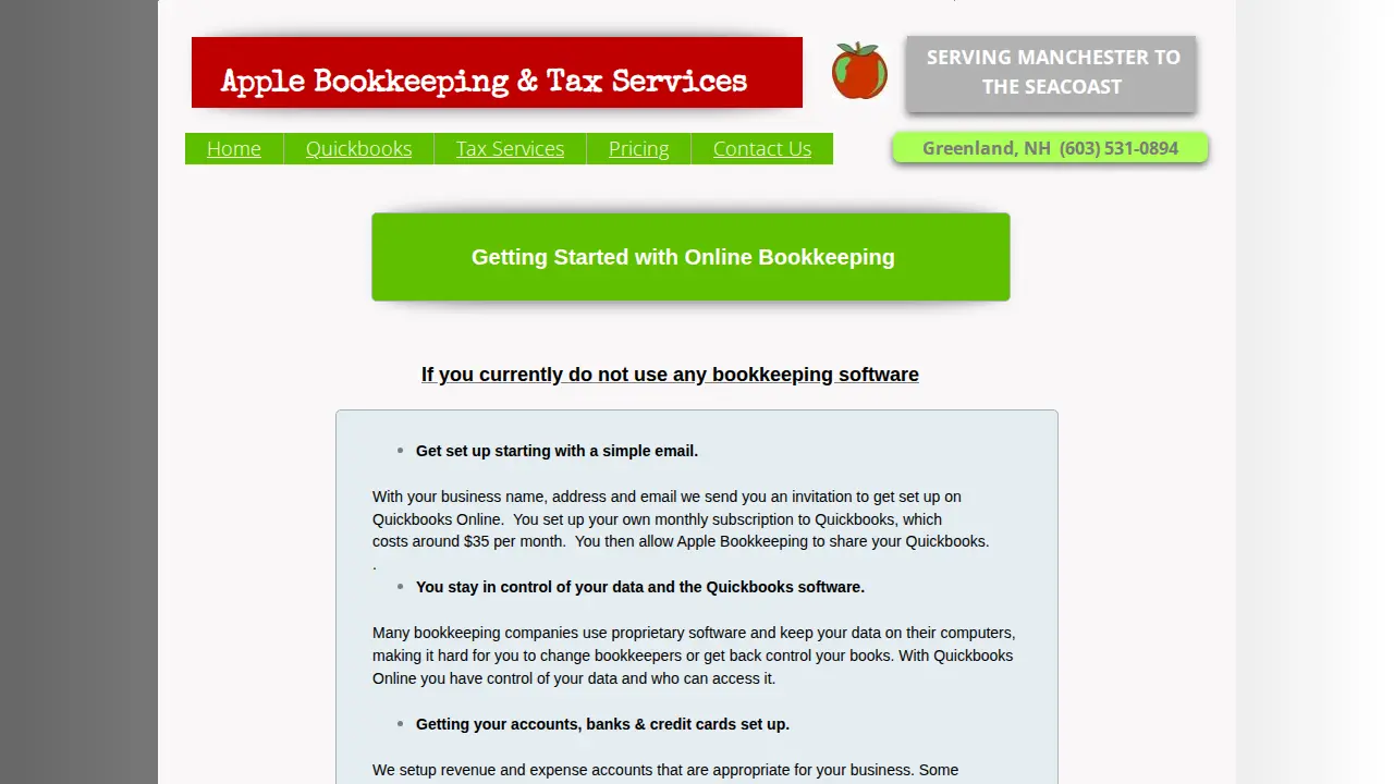 Apple Bookkeeping & Tax Services page