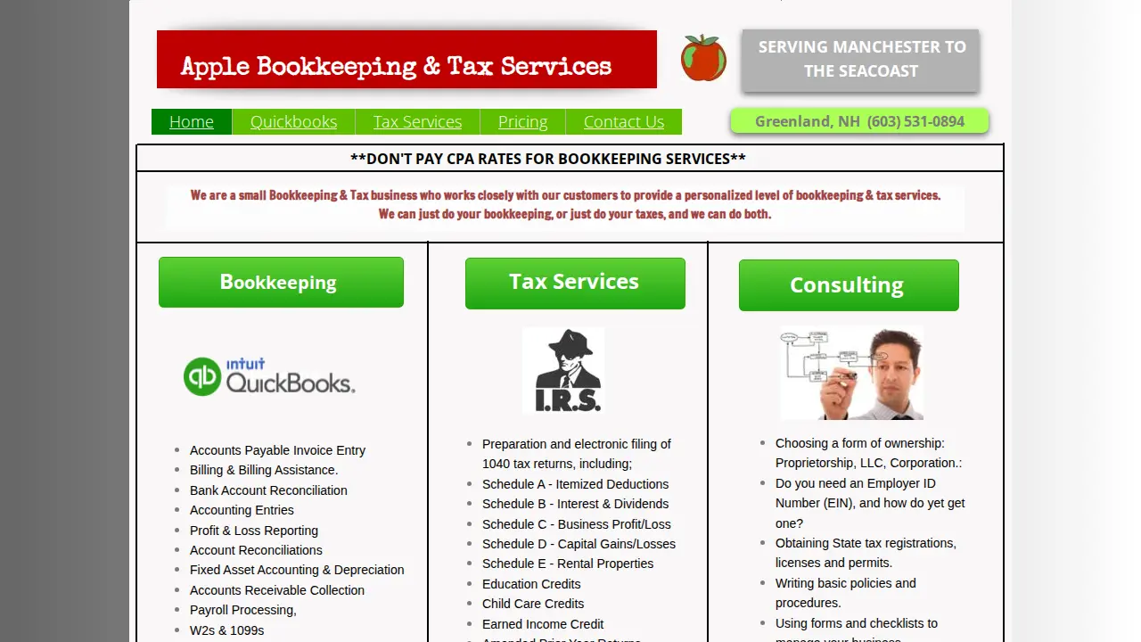 Apple Bookkeeping & Tax Services page