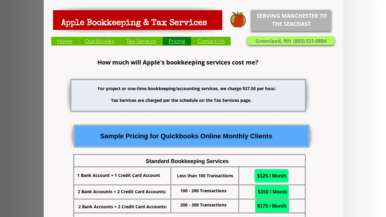 Apple Bookkeeping & Tax Services page