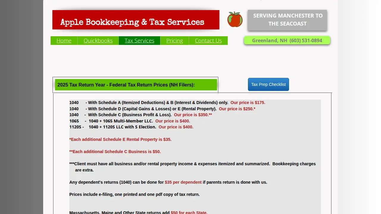 Apple Bookkeeping & Tax Services page