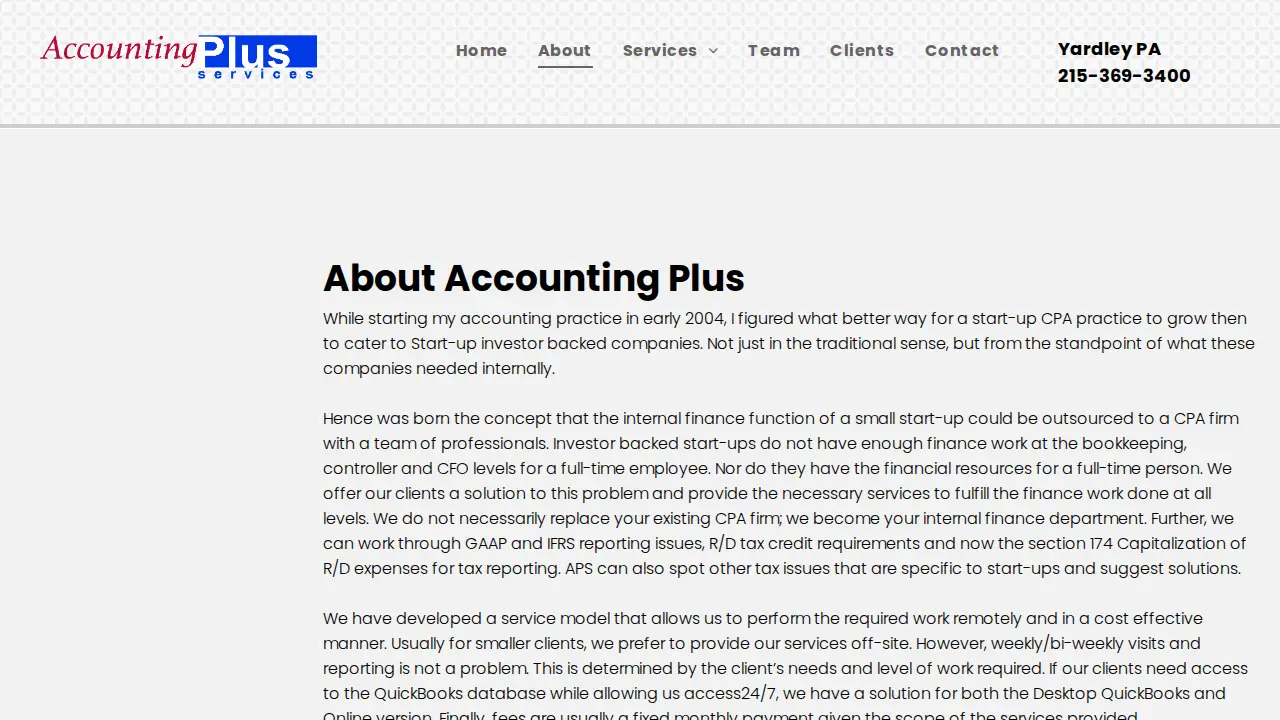 Accounting Plus Services page