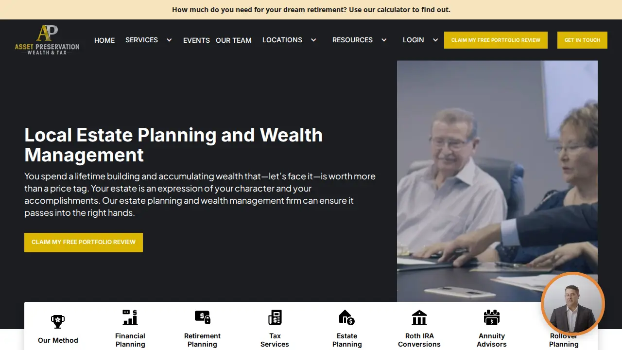 Asset Preservation Wealth & Tax, Financial Advisors page