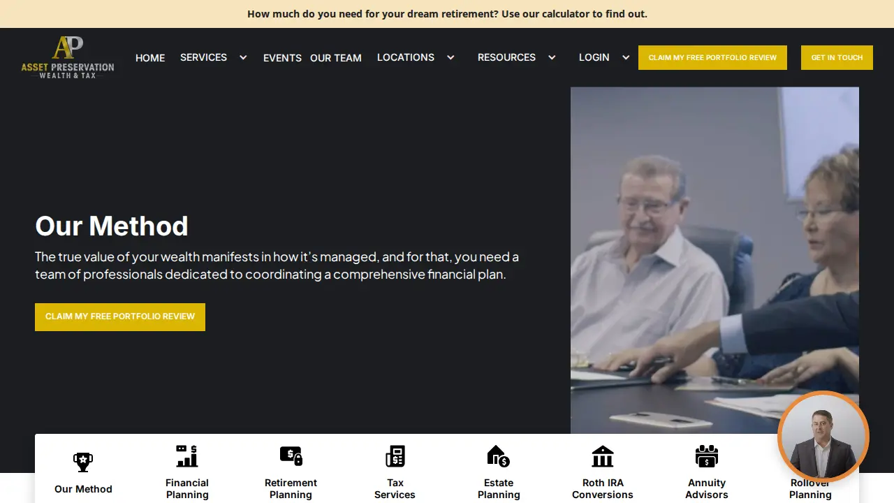 Asset Preservation Wealth & Tax, Financial Advisors page