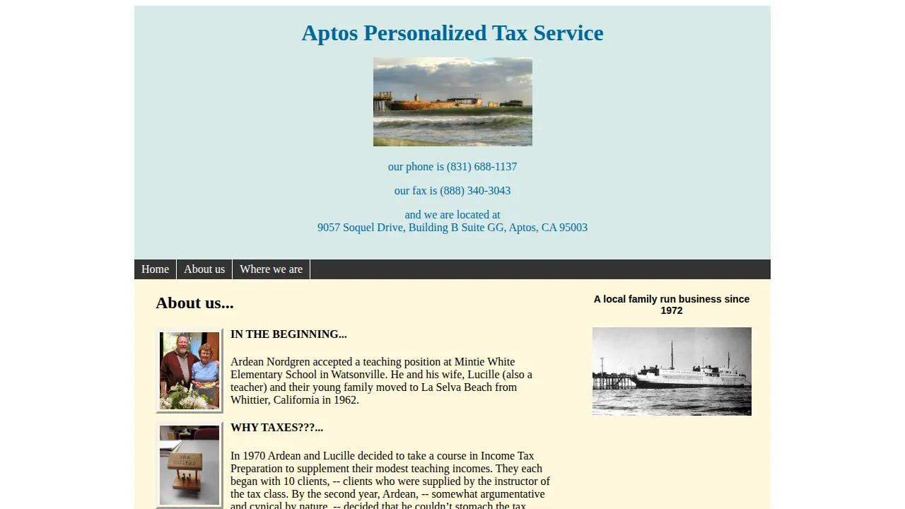 Aptos Personalized Tax Service page