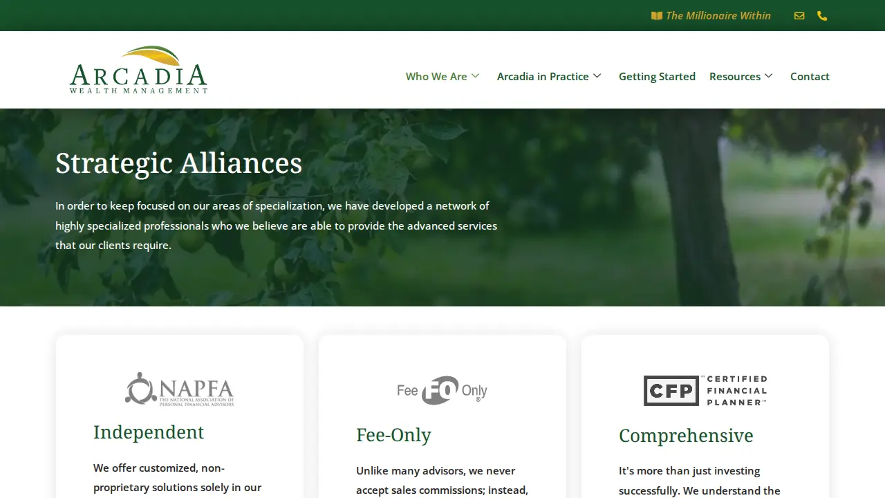 Arcadia Wealth Management page