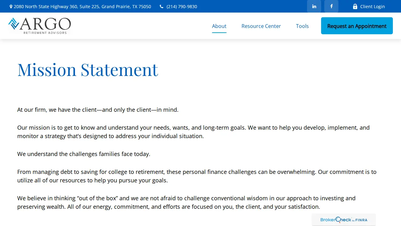 Argo Retirement Advisors page