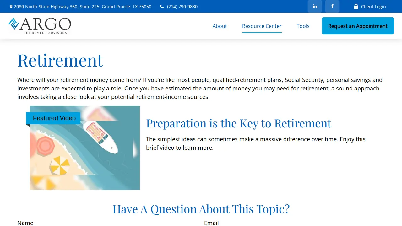 Argo Retirement Advisors page
