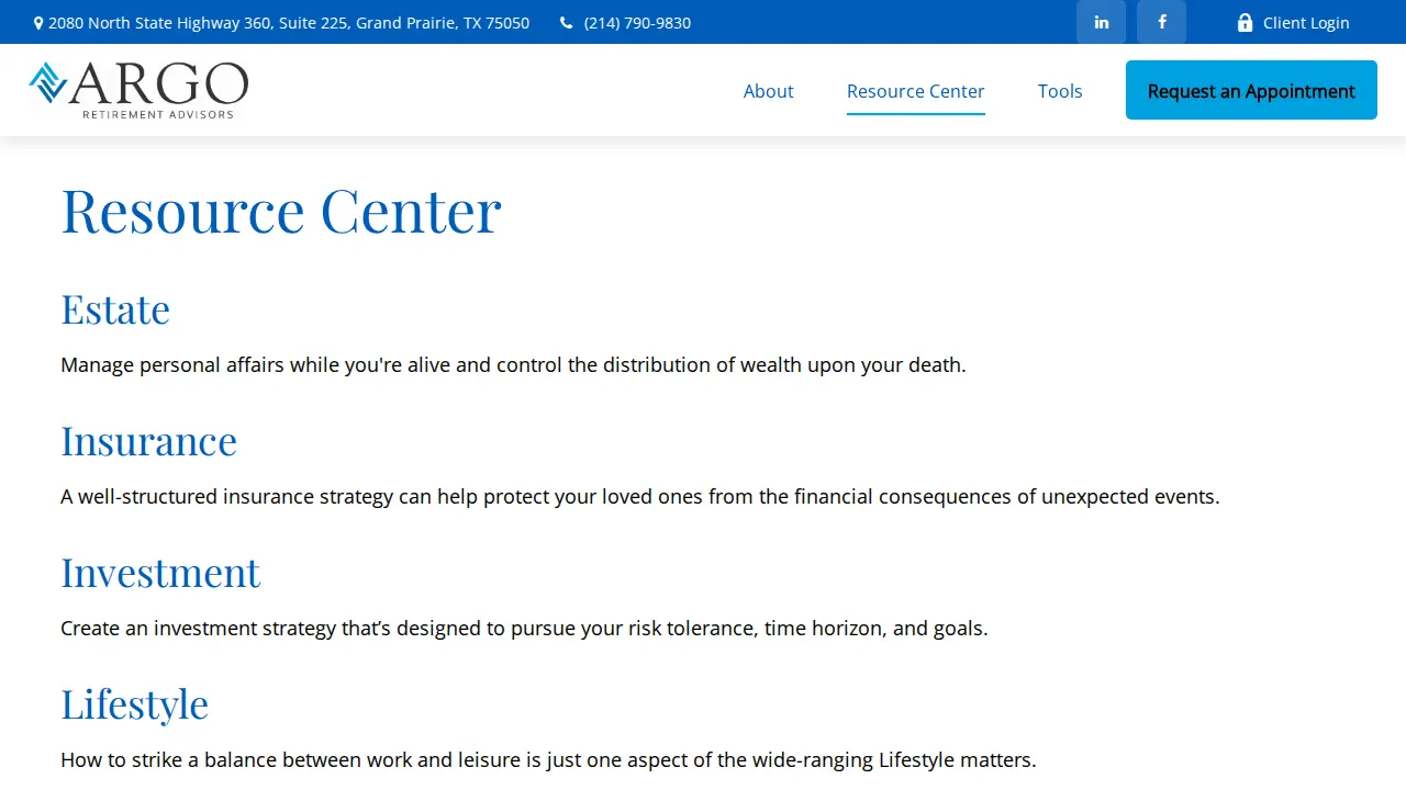 Argo Retirement Advisors page