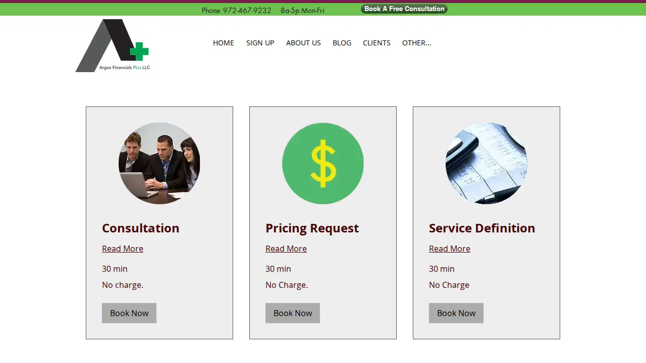 Argos Financials Plus page