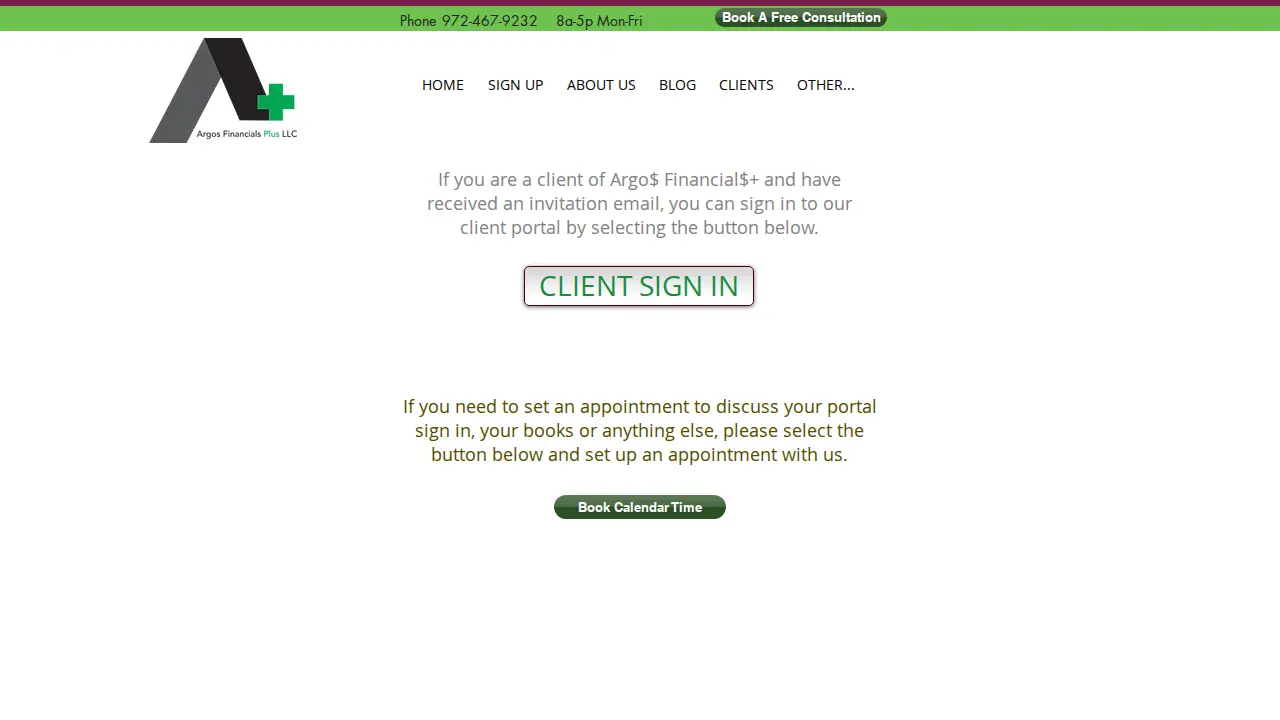Argos Financials Plus page