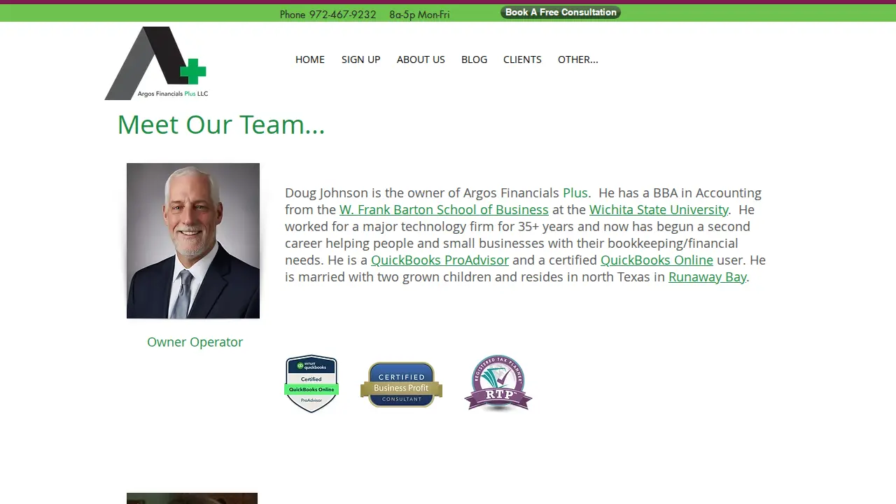 Argos Financials Plus page