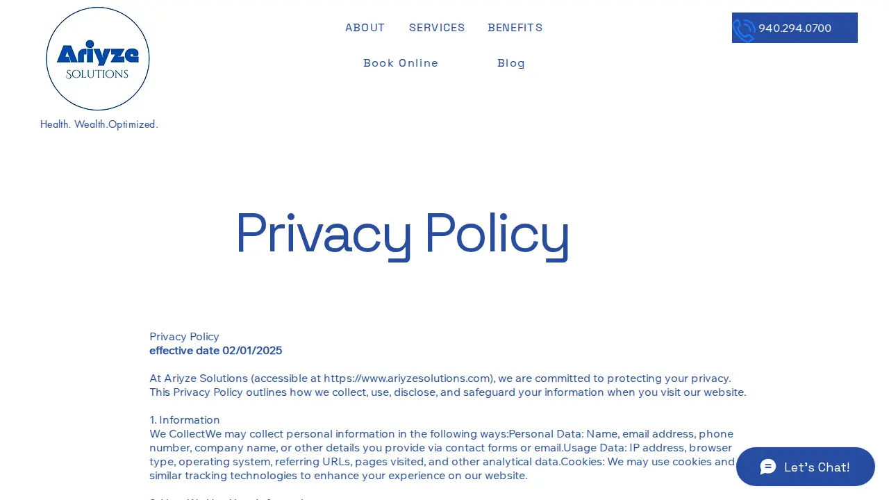Ariyze Solutions page