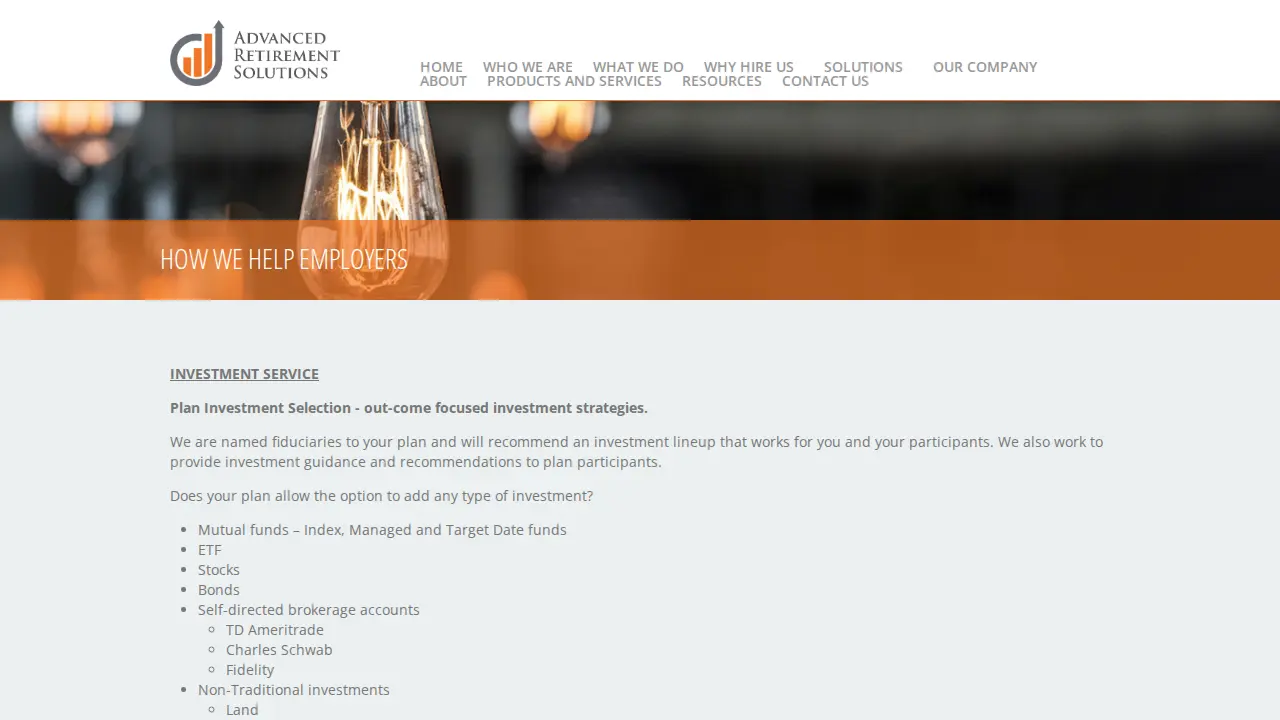 Advanced Retirement Solutions page