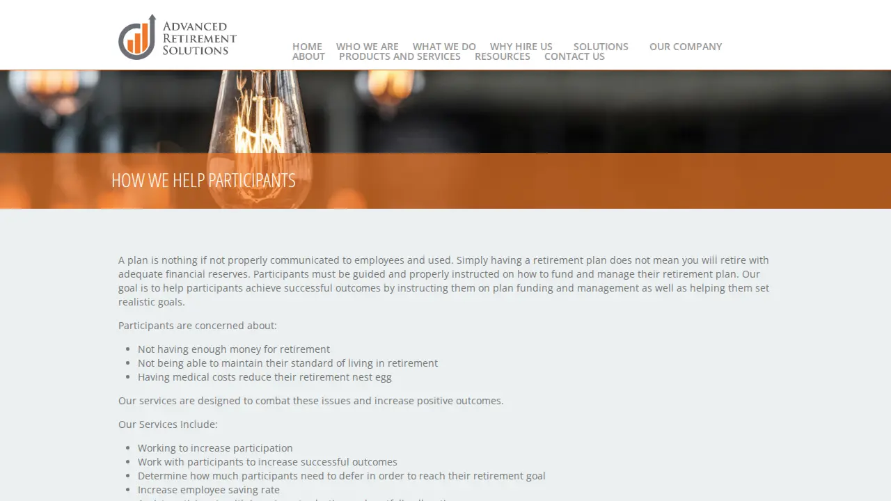 Advanced Retirement Solutions page
