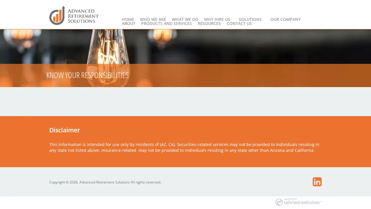 Advanced Retirement Solutions page