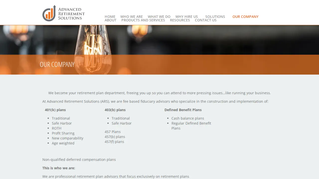 Advanced Retirement Solutions page