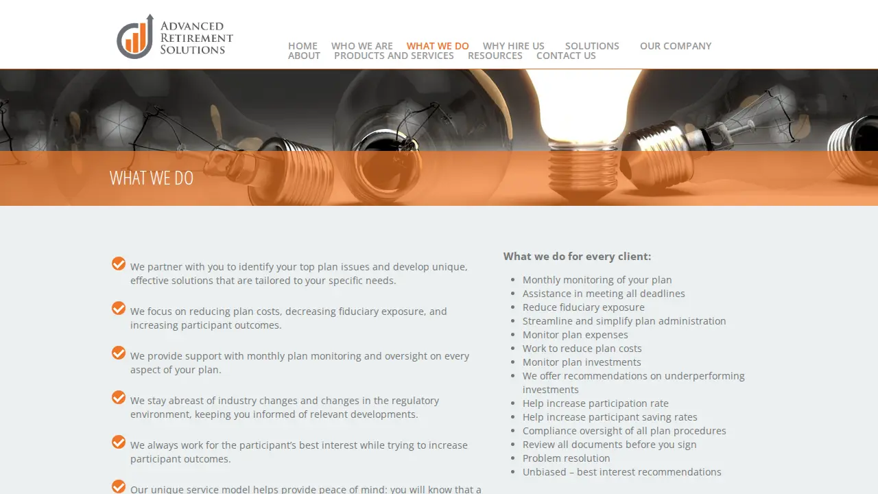 Advanced Retirement Solutions page