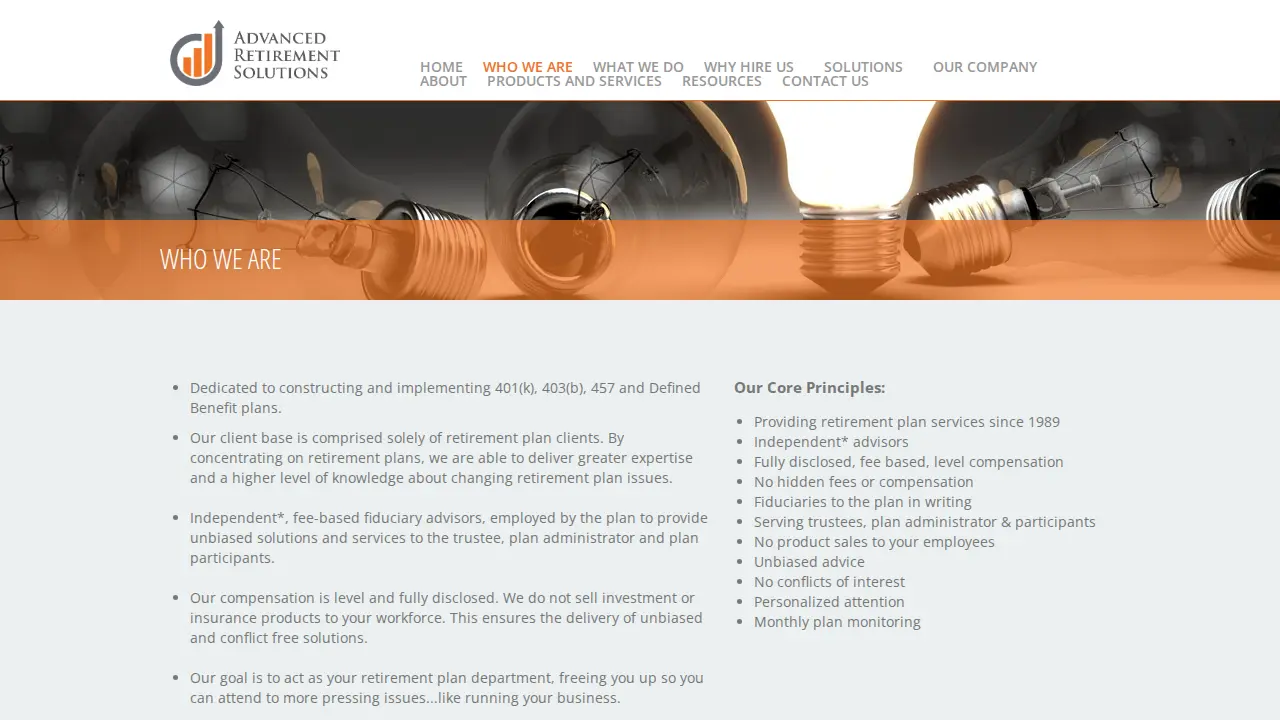 Advanced Retirement Solutions page