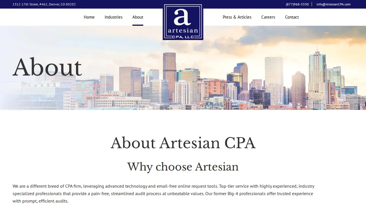 Artesian CPA page