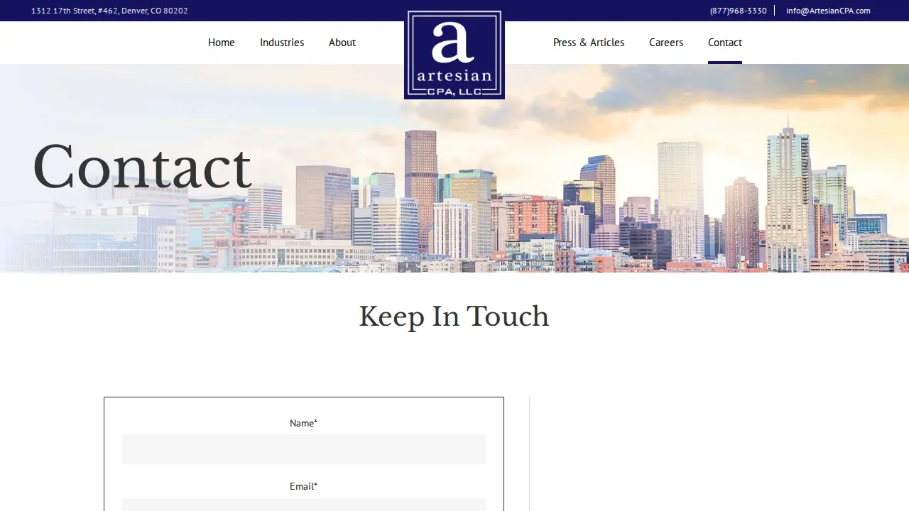 Artesian CPA page