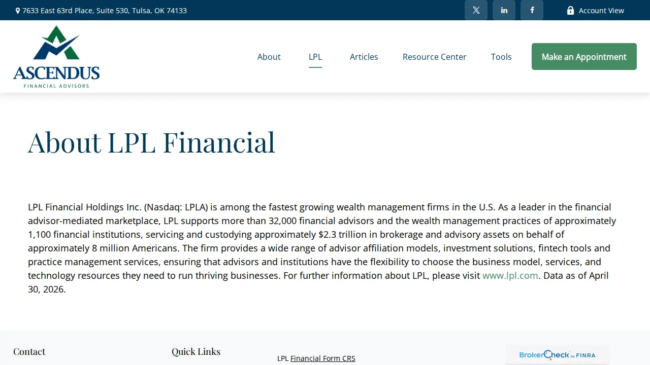 Ascendus Financial Advisors page