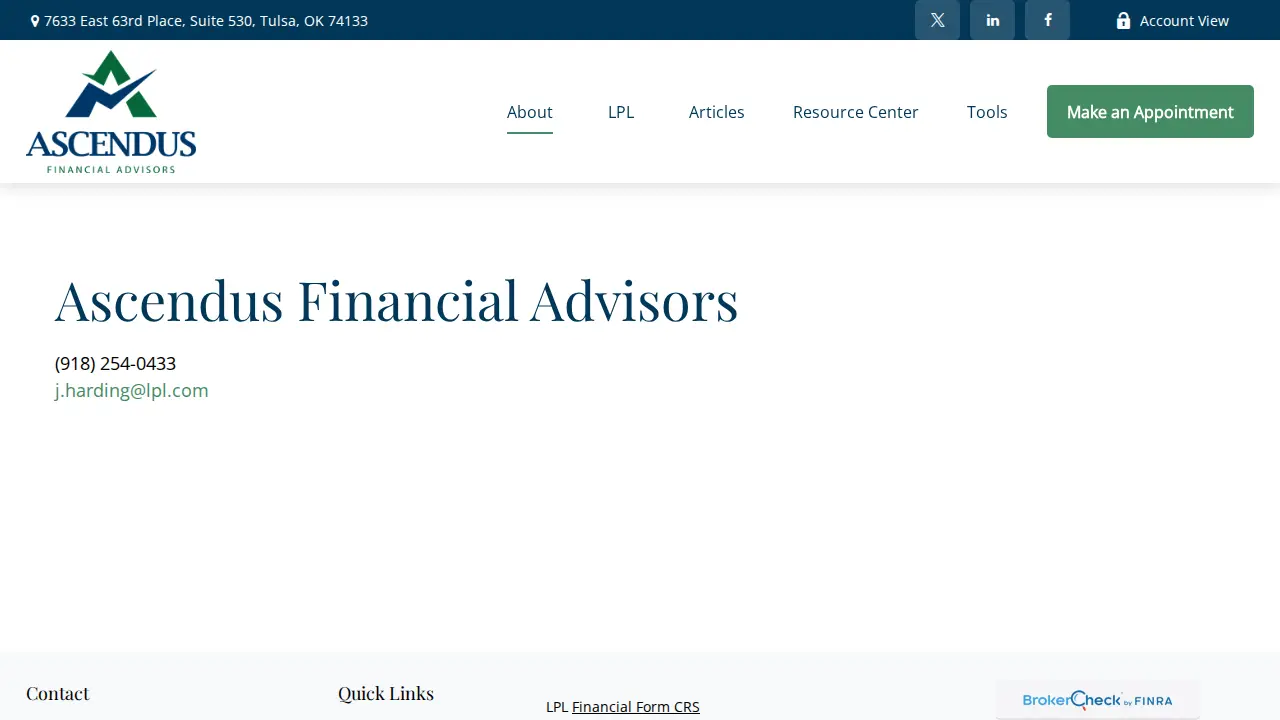 Ascendus Financial Advisors page