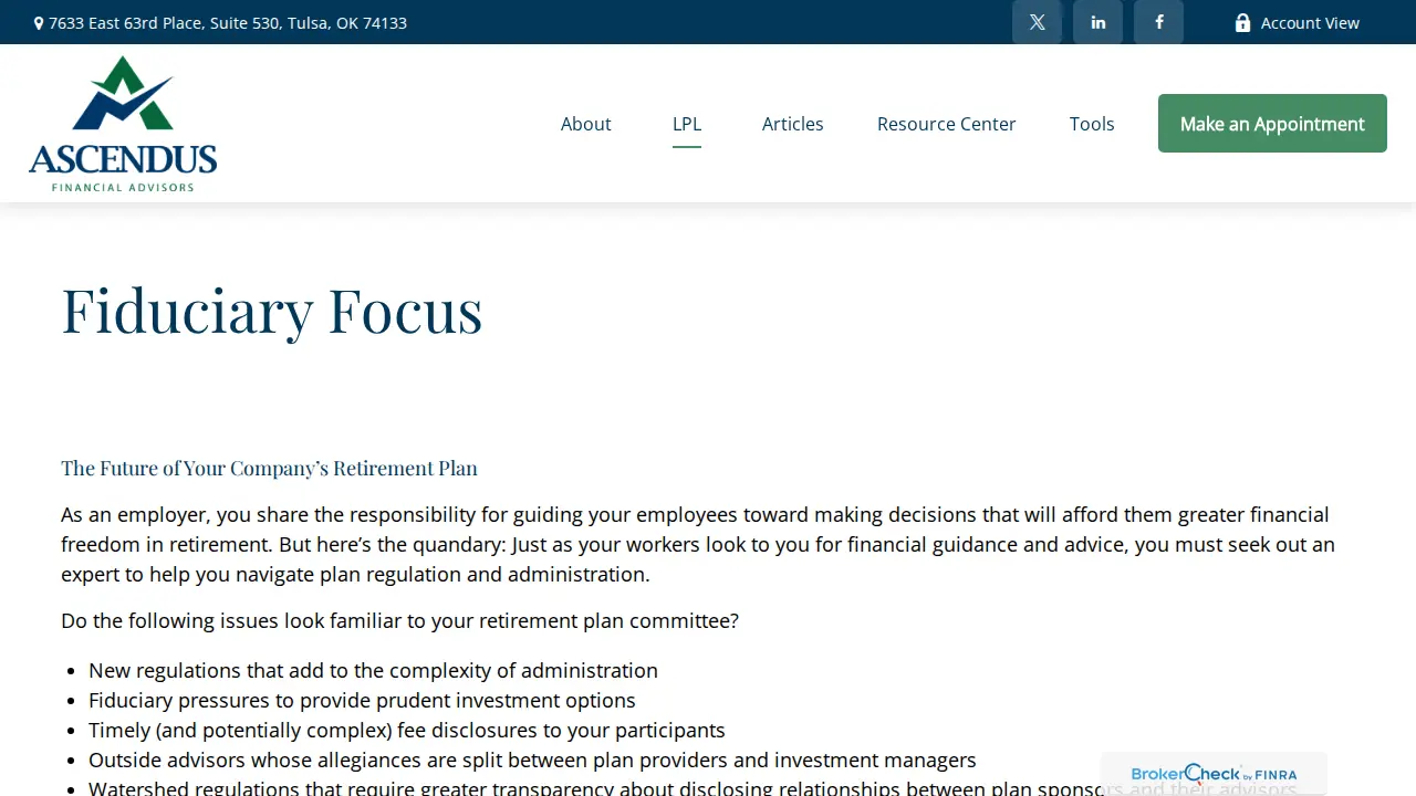 Ascendus Financial Advisors page