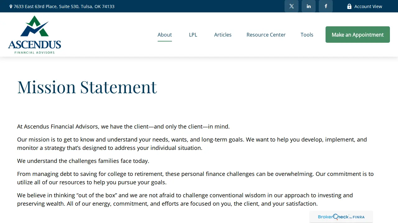Ascendus Financial Advisors page