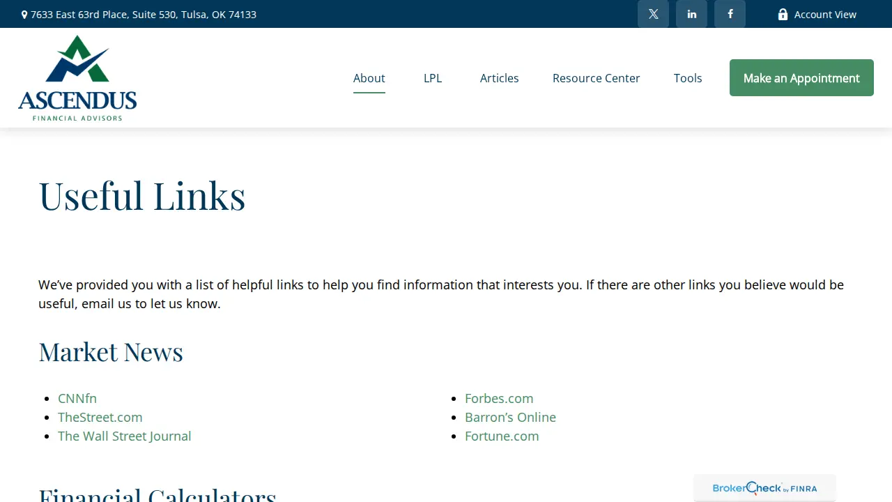 Ascendus Financial Advisors page
