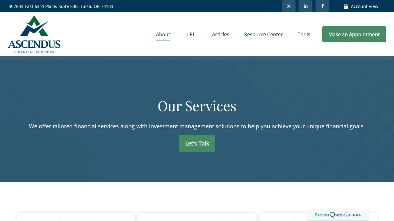 Ascendus Financial Advisors page