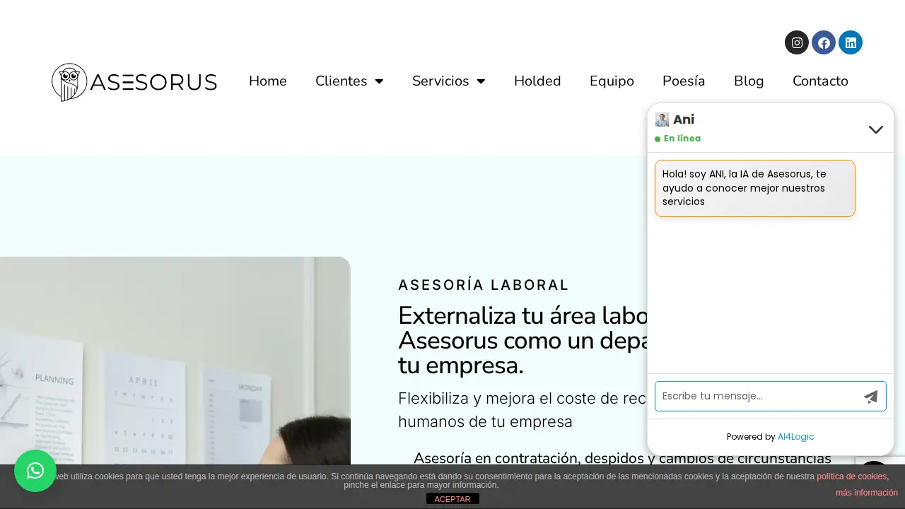 ASESORUS, Asesoría empresas y autonomos page
