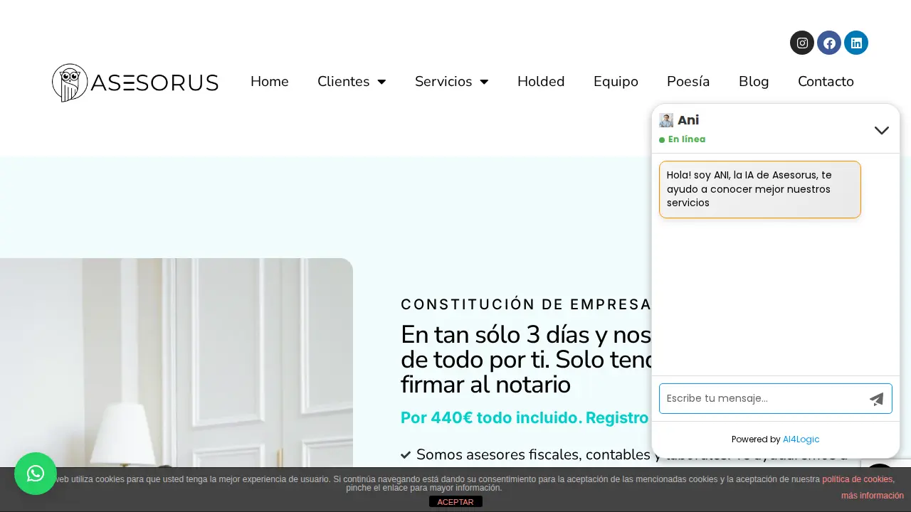 ASESORUS, Asesoría empresas y autonomos page
