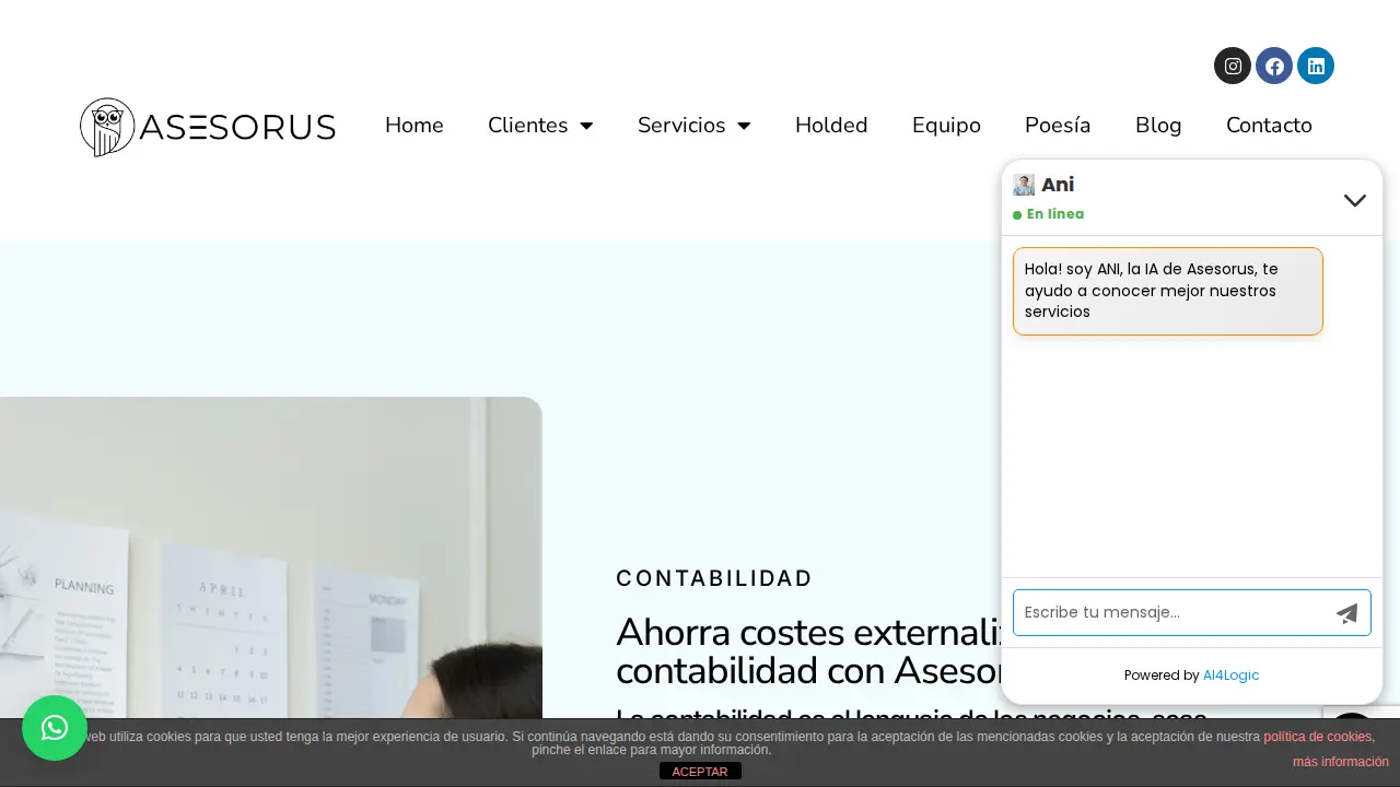 ASESORUS, Asesoría empresas y autonomos page