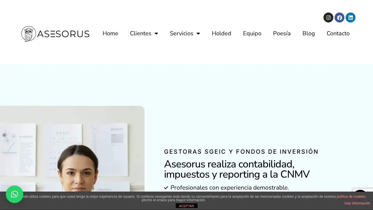 ASESORUS, Asesoría empresas y autonomos page