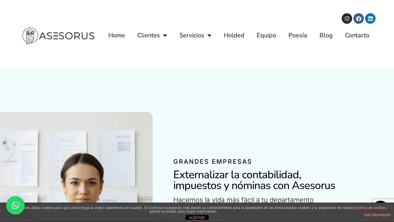 ASESORUS, Asesoría empresas y autonomos page