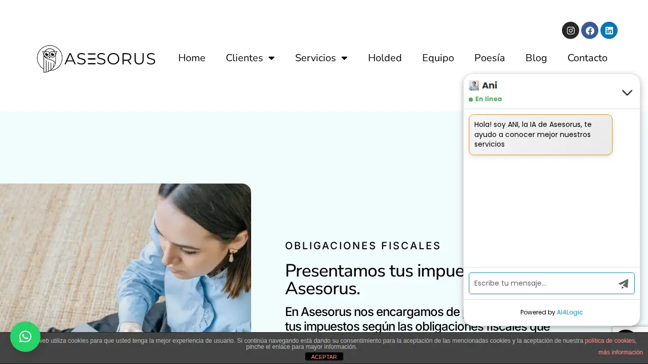 ASESORUS, Asesoría empresas y autonomos page