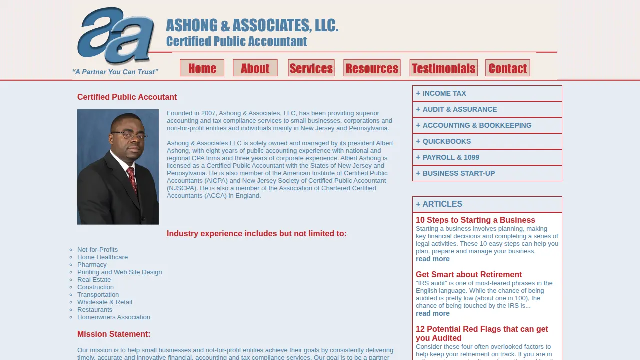 Ashong & Associates, LLC Certified Public Accountant page
